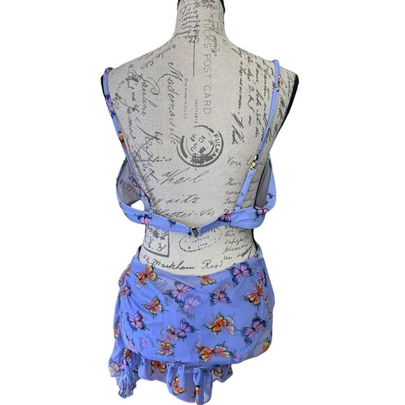 Purple Butterfly Bikini Pareo Sarong 3 Piece Bikini Set Size 2XL - Picture 3 of 5